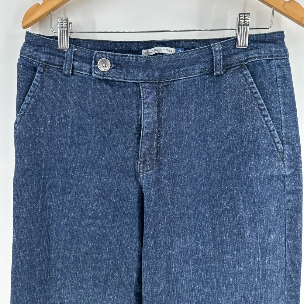 BandolinoBlu Wide-Leg Crop Jeans Womens 14 Blue Denim Stretch Slash Pocket